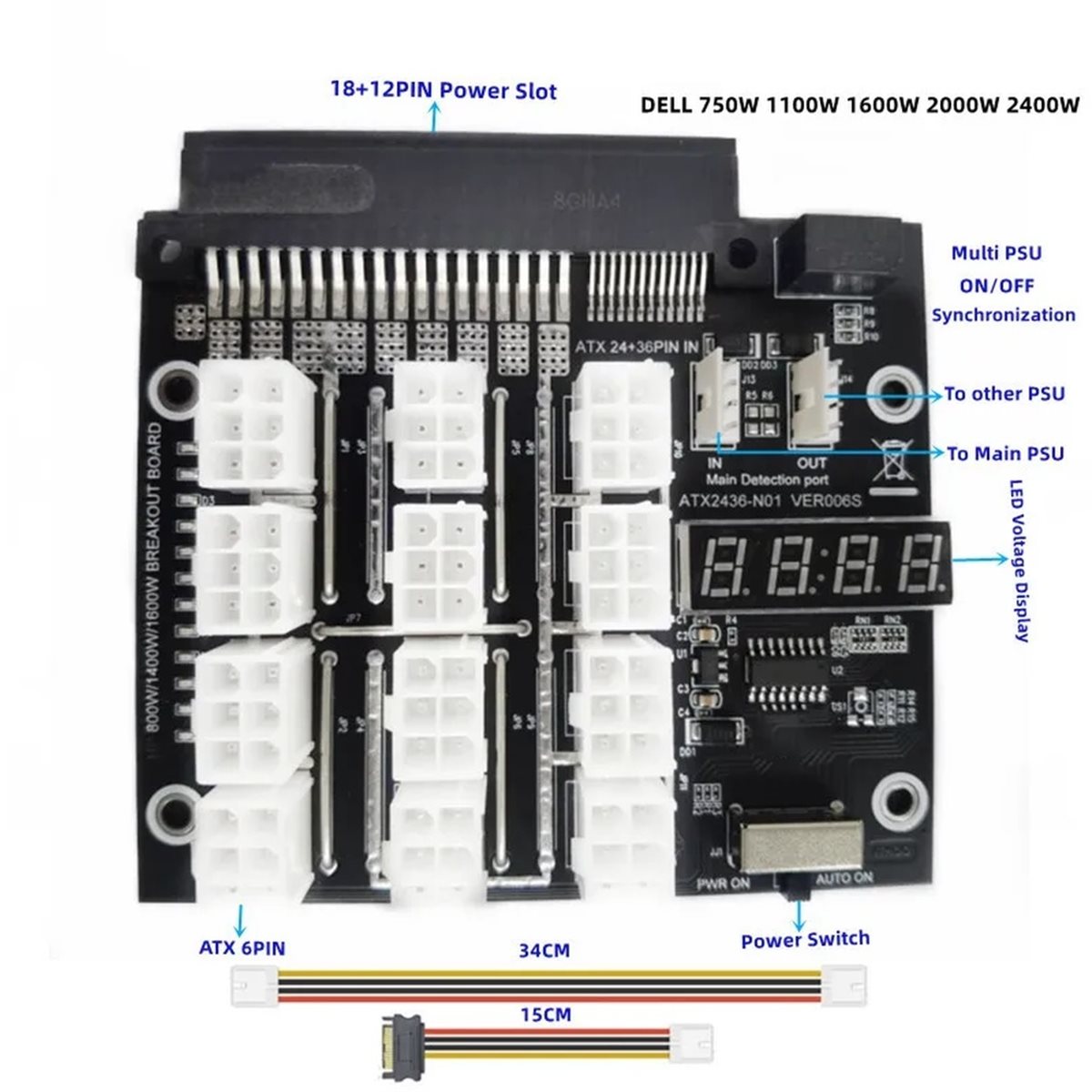 NEW FACTORY~12 Ports PCIe 6Pin - 2400W Server Psu Breakout Board 评论和价格