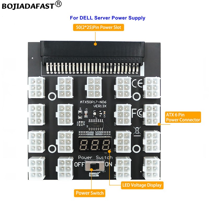 17 Ports PCI-E 6Pin Connector  - 2400W Server Psu Breakout Board 评论和价格